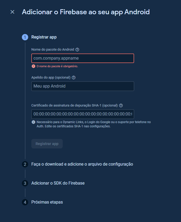 Nome do pacote do android